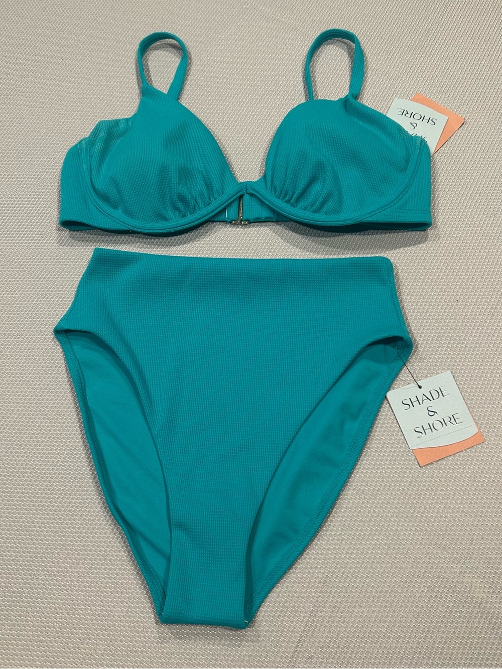 Shade & Shore Teal Ribbed Underwire Bikini Set